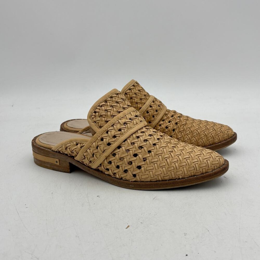 Freda Salvador Keen Tan Leather Woven Mules Slides Women's 6 Boho Minimalist